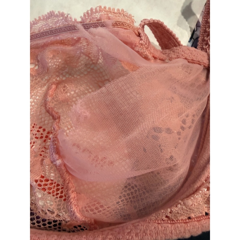 Victoria's Secret Pink Floral Lace Unlined Demi Bra 36C Coral Underwire Sheer - Picture 5 of 5